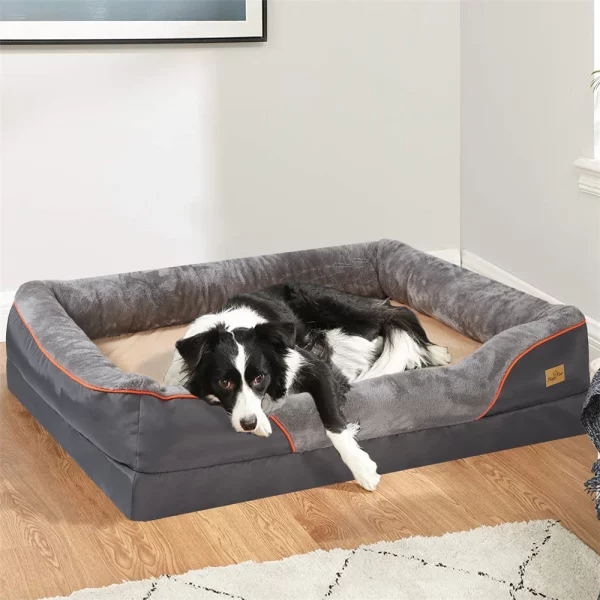 Orthopedic dog bed interior, showing memory foam base and bolster
