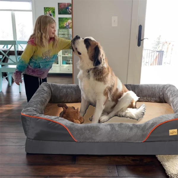 Large dog resting comfortably on the orthopedic bed
