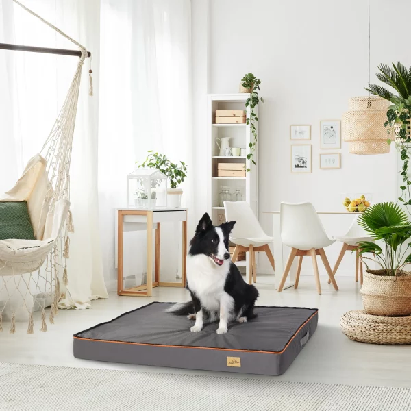 Side view showing the thick foam cushion of a dog bed