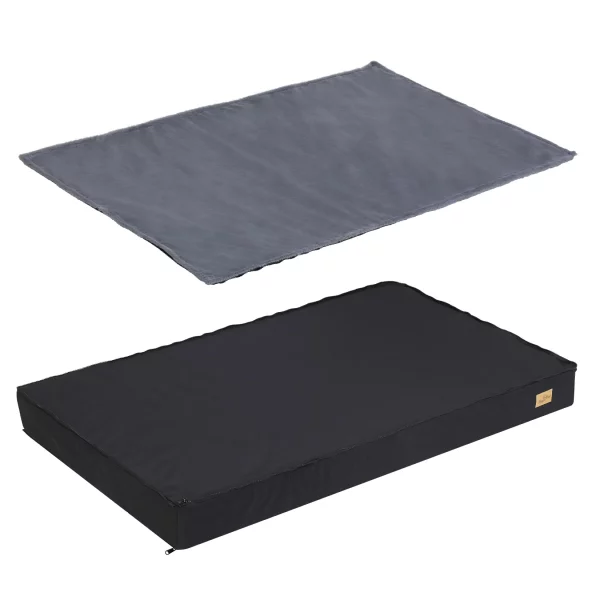 Dog bed with removable zippered cover, ready for washing