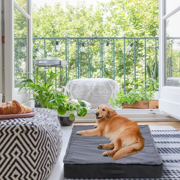 Dog bed with waterproof lining, demonstrating spill protection