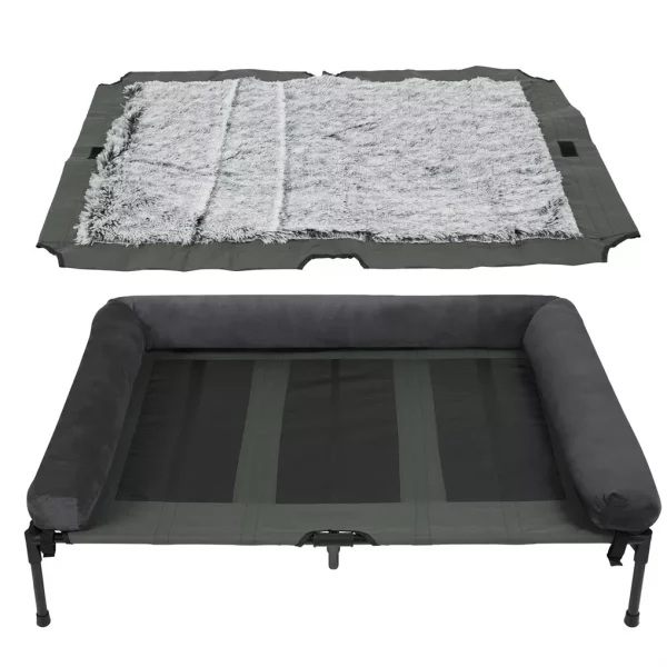BINGOPAW Outdoor Elevated Dog Bed Cooling Raised Pet Lounger Bed Mesh Cot Sleep Camping Bed with Detachable Plush