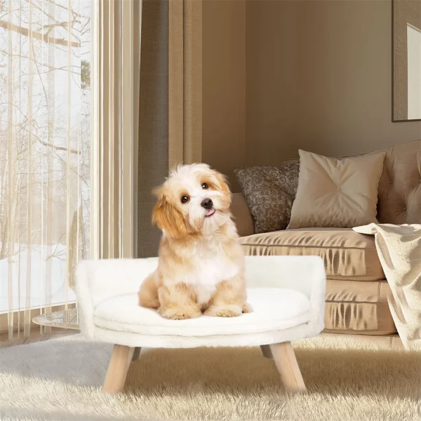 Detailed view of the sturdy, anti-slip solid wood legs supporting the cat bed