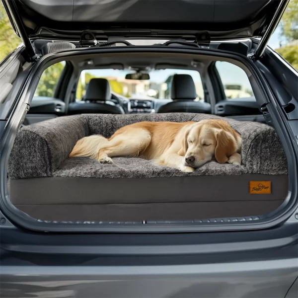 Durable PU leather edge detailing on the giant dog bed, resistant to scratches.