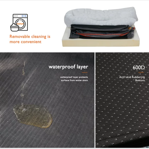 Waterproof liner detail on the dog bed's seating surface.