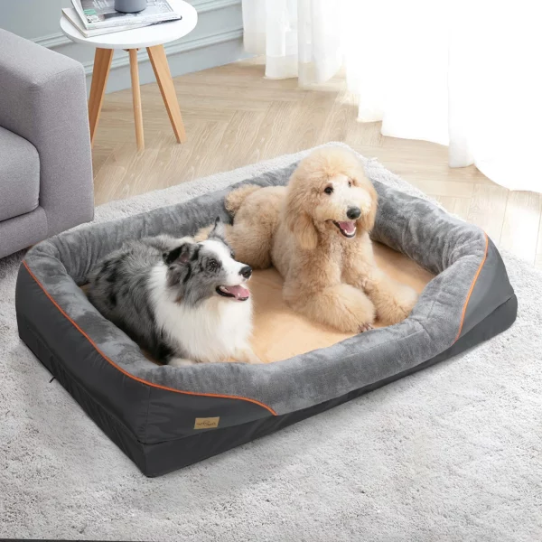 Close-up of the dog bed's soft fleece fabric and stitching detail.