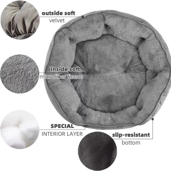 Grey pet bed with non-slip Oxford base visible
