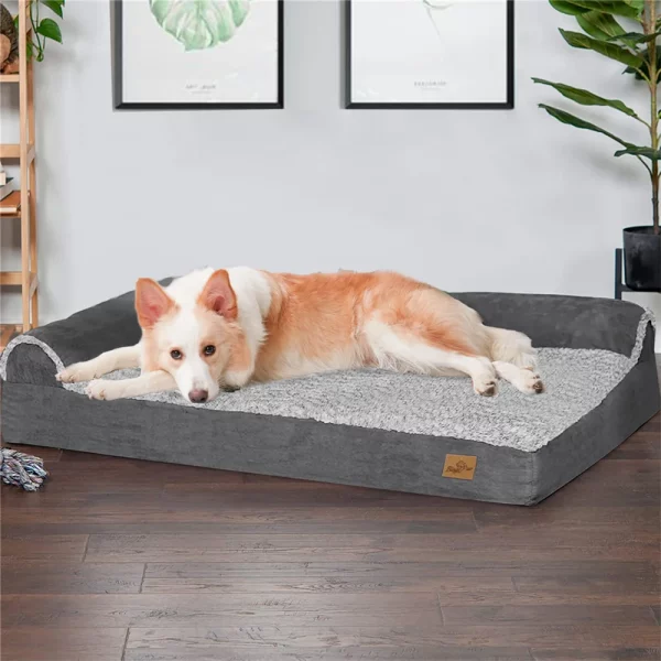 xxl xl large orthopedic dog bed, L-shape bolster detail, side view