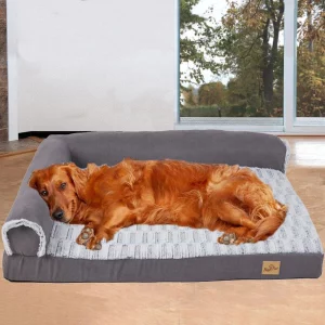 xxl xl large orthopedic dog bed, grey chaise lounge sofa, front view