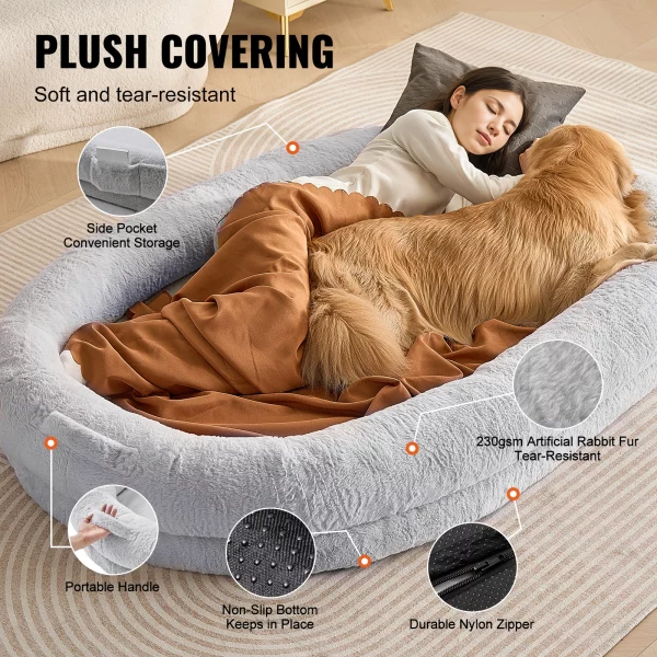 Adult human dog bed showcasing its spacious interior and comfortable egg crate foam