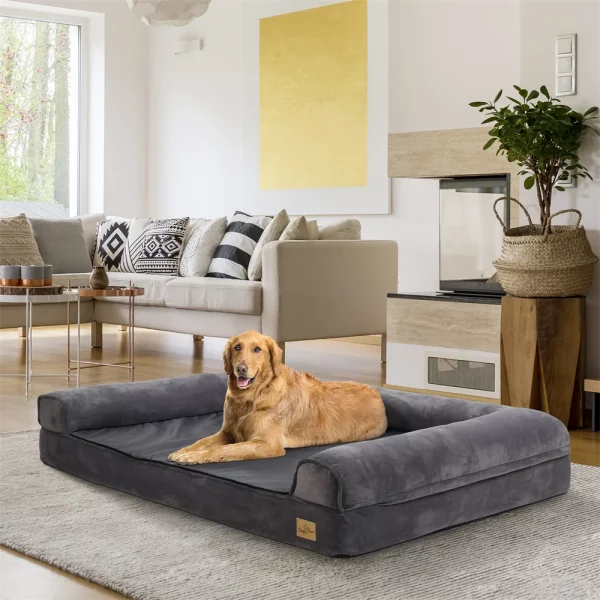Orthopedic dog bed, close-up of memory foam cushion for joint support