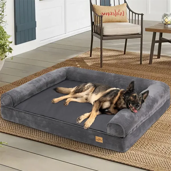 Calming dog bed, plush mat side, showing soft material for comfort