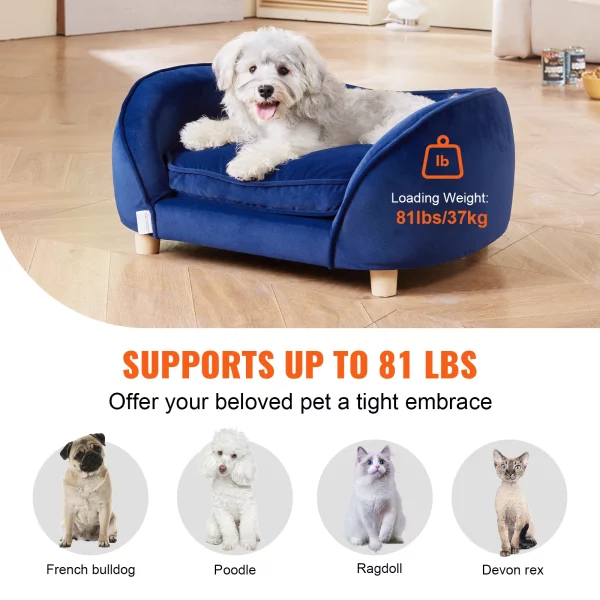 Side profile of the dog sofa bed, showcasing its elegant shape and supportive legs