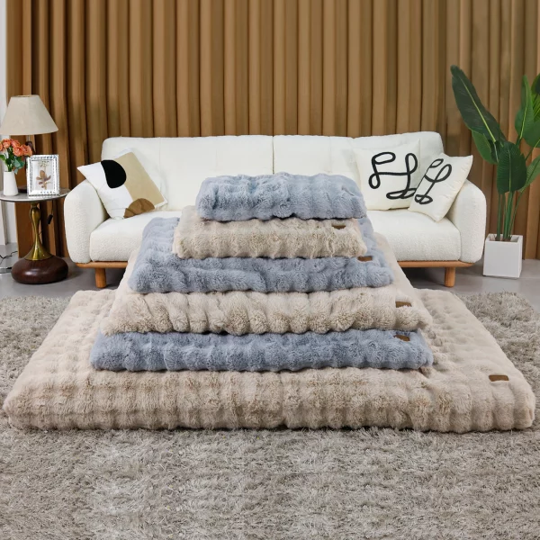Calming dog bed promoting deep sleep for anxious pets