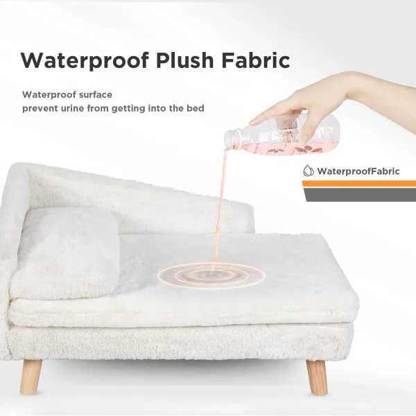 Small elevated pet bed with dog lounging