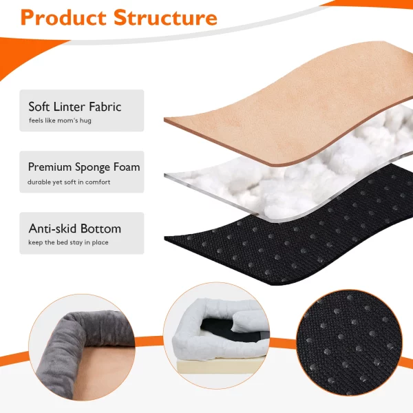 Side view of orthopedic dog bed, displaying its supportive structure and plush cushioning.