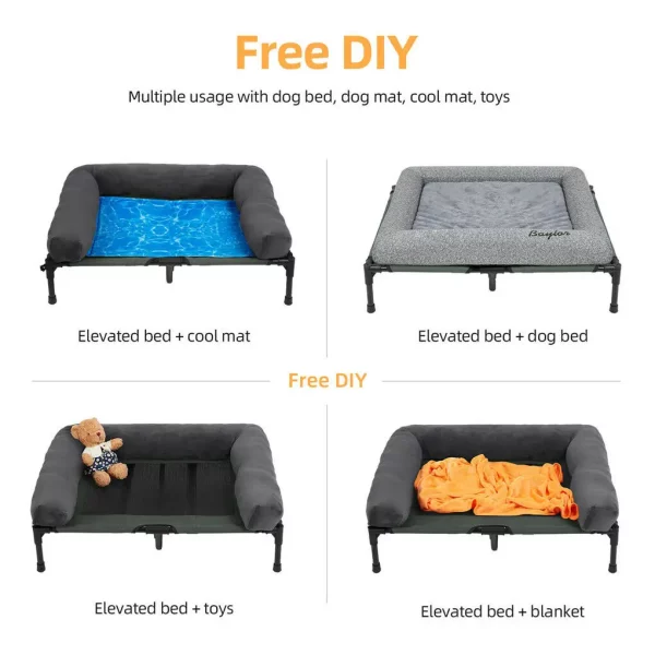Side view of large elevated dog bed showing height