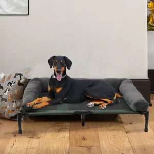 Elevated dog bed frame with mesh sleeping surface