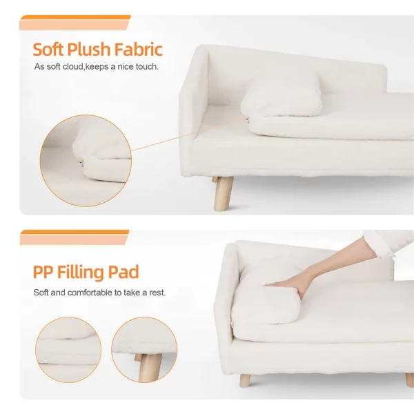 Pet furniture, beige dog bed, natural rubber wood legs, plush comfort