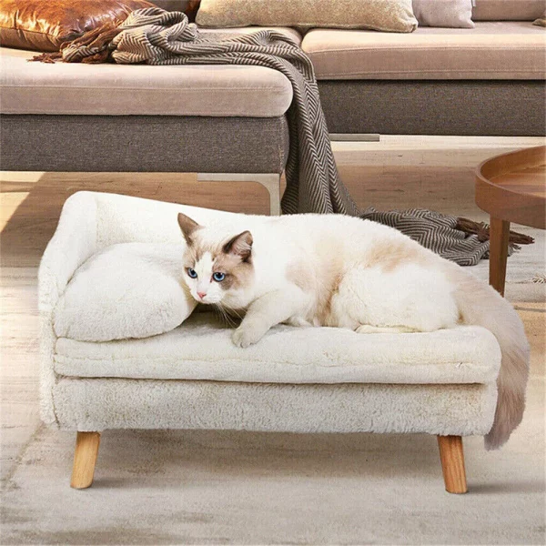Dog sofa bed, L-shape backrest, comfortable pet lounger, wooden legs