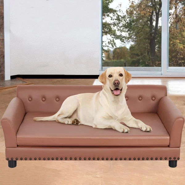 Side view of dog sofa with backrest and sturdy legs