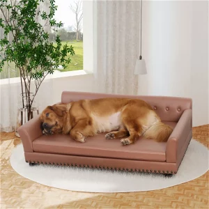 Brown large elevated dog bed showing plush cushion