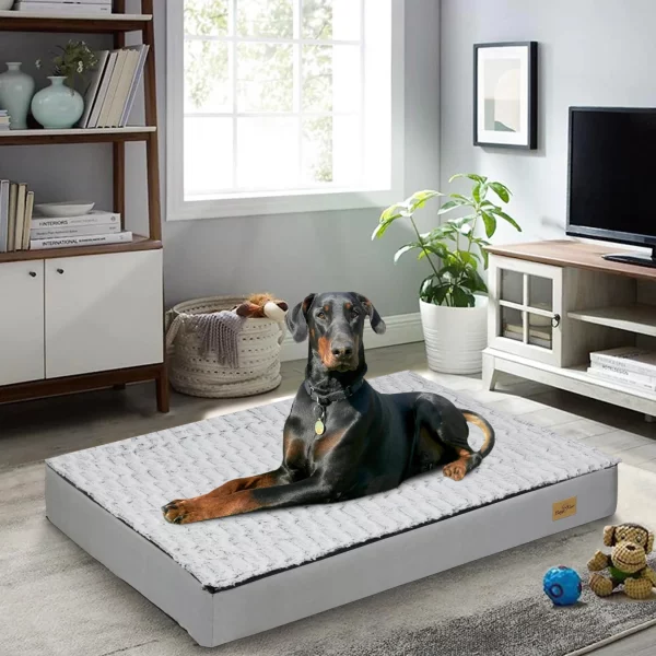Close-up of soft PV plush fabric on the orthopedic dog bed