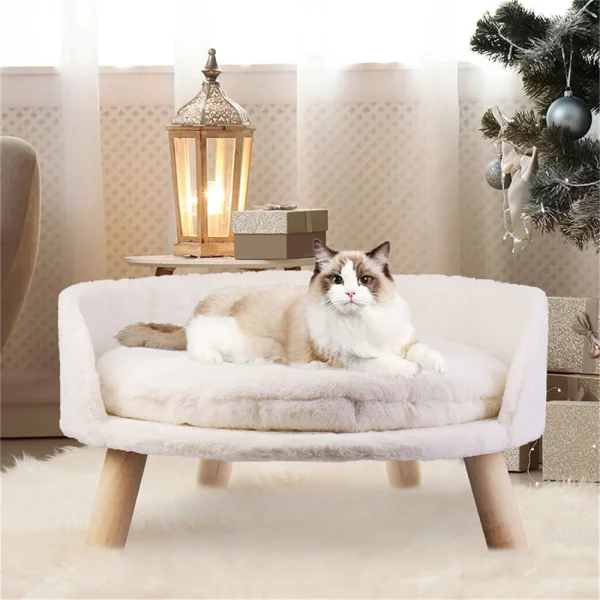 Stable pet sofa bed with solid wooden legs, easy to clean design