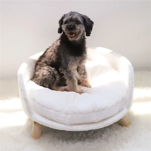 Comfortable raised dog and cat couch with semi-circular backrest