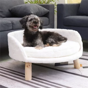 Modern elevated pet sofa bed with plush cushion and backrest