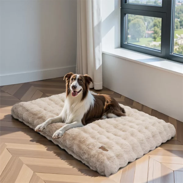Close-up of dog bed's soft fabric and stitching