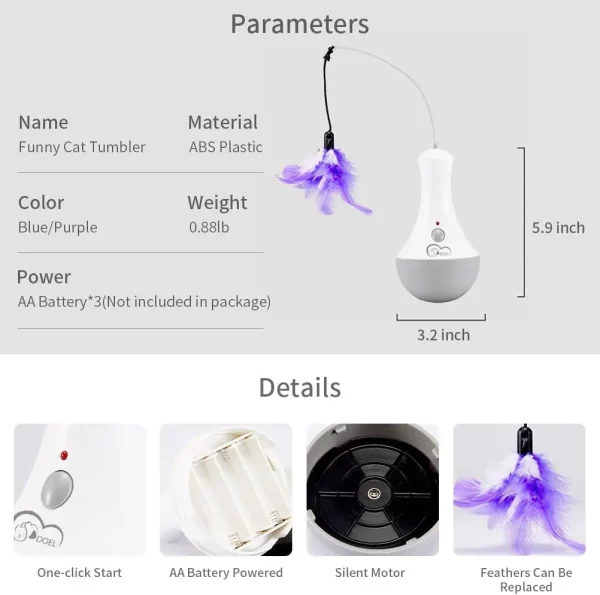White automatic cat interactive toy with feather, showing rotation