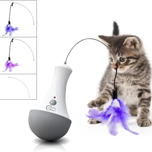 Cat Interactive Toys Funny Feather Kitten Teaser Indoor Play Automatic Toy Gift Cat Feather Toy, WHITE, GERMANY