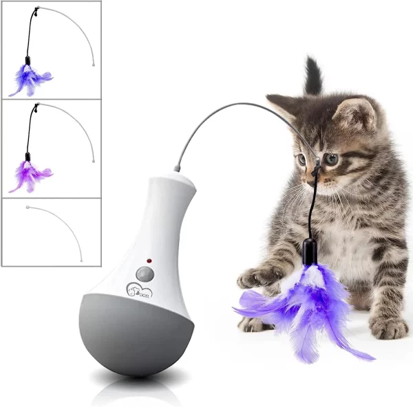 Cat Interactive Toys Funny Feather Kitten Teaser Indoor Play Automatic Toy Gift Cat Feather Toy, WHITE, GERMANY
