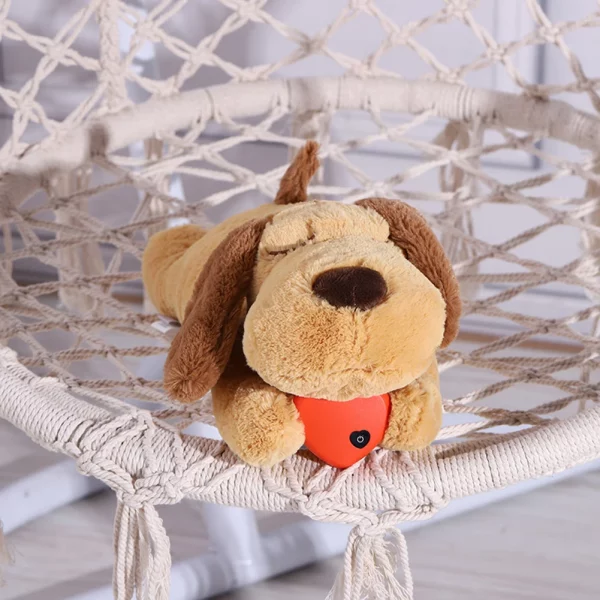 Side profile of the soft plush heartbeat puppy toy