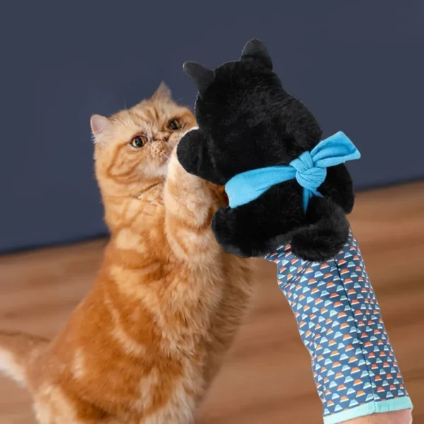 Plush cat toy shaped like a wrestler glove, showing its design