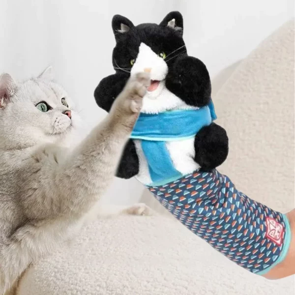 Cat puppet wrestling glove with sturdy padding, side view