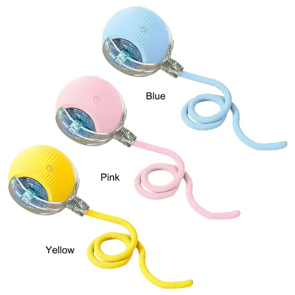Side view of the USB rechargeable cat toy ball, highlighting its compact size.
