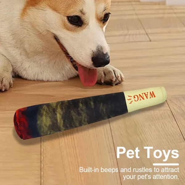 Detail shot of the dog toy, emphasizing its stitching and material quality.