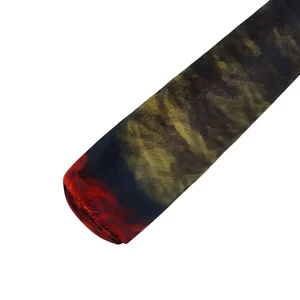 Close-up of the interactive dog sound toy, showing its plush texture and cigar shape.
