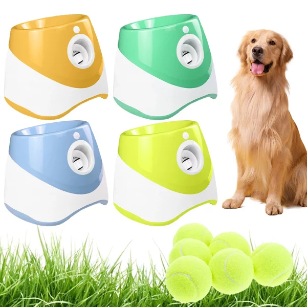 Automatic dog ball launcher set up on a lawn