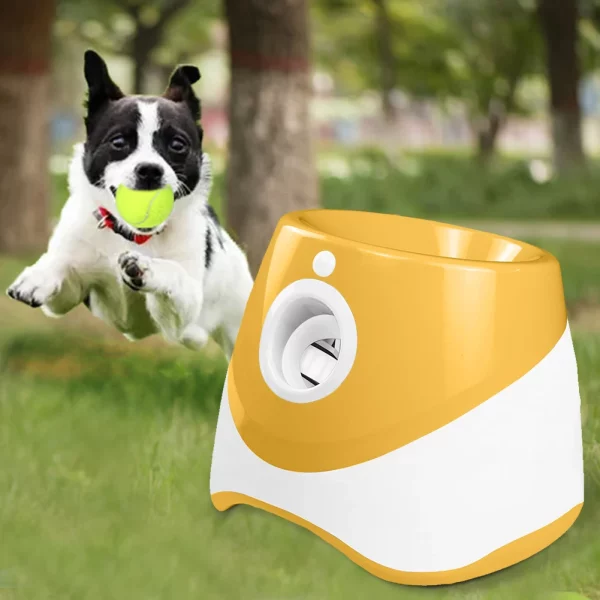 Side view of the automatic dog ball launcher with a ball loaded