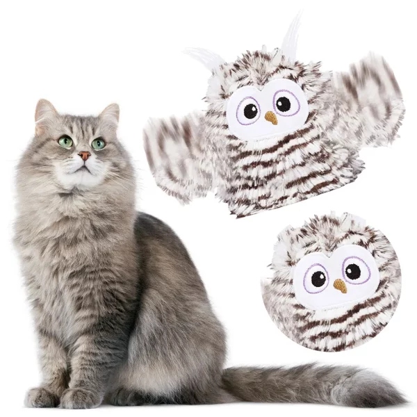 The bird cat toy resting on a floor, ready for play.