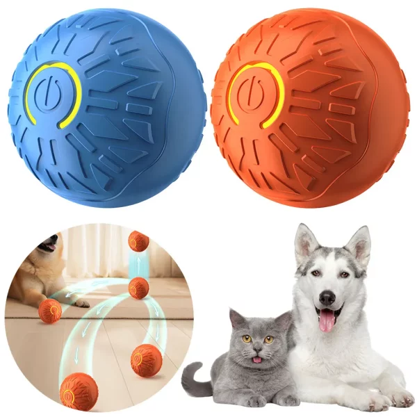 Rechargeable cat ball toy connected via USB cable for charging