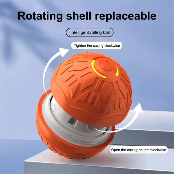 Side view of the compact, durable plastic cat ball toy