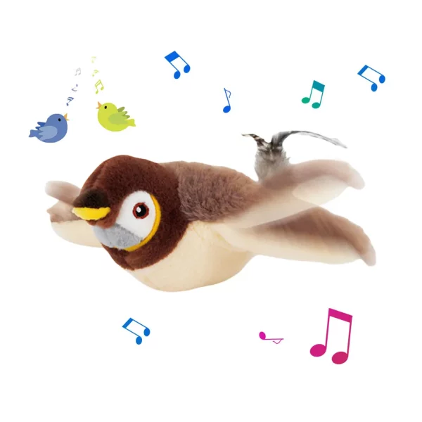 Cat playing with the flapping bird toy, engaged