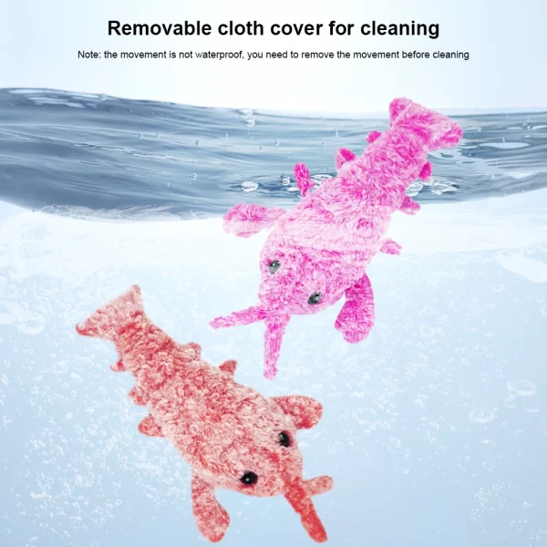 Plush lobster pet toy with USB charging port visible