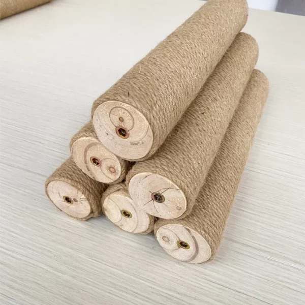 A cat actively scratching a sisal-wrapped wooden post.