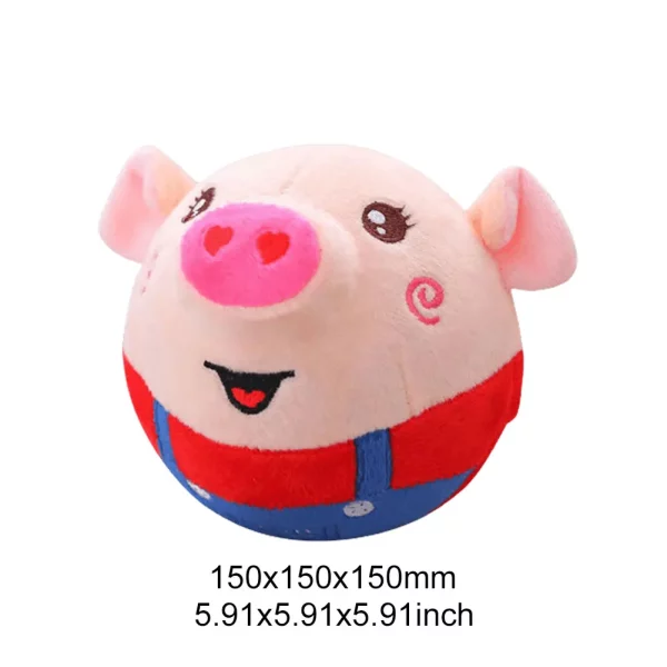 Plush pig toy in action, mid-jump