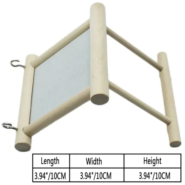 Angled view of the bird mirror toy, emphasizing the clear, reflective mirror surface.
